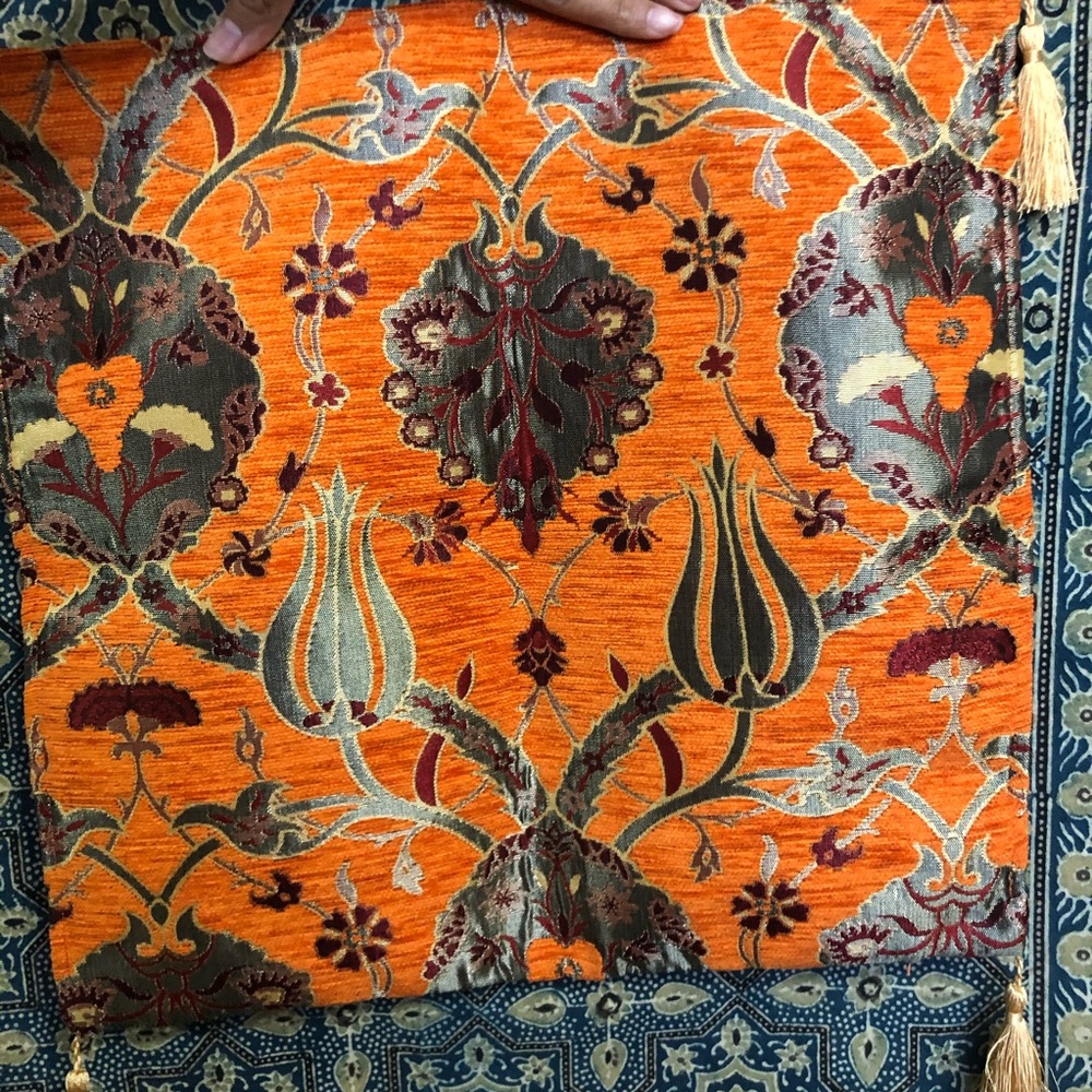 Orange floral Turkish kilim pillowcase
